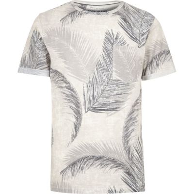 Ecru leaf print t-shirt